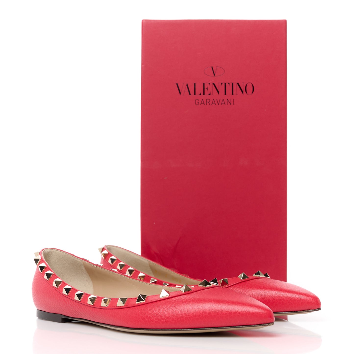 Pebbled Calfskin Rockstud Ballerina Flats 37 Fragola