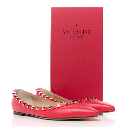 Valentino Garavani Pebbled Calfskin Rockstud Ballerina Flats 37 Fragola 9 of 9