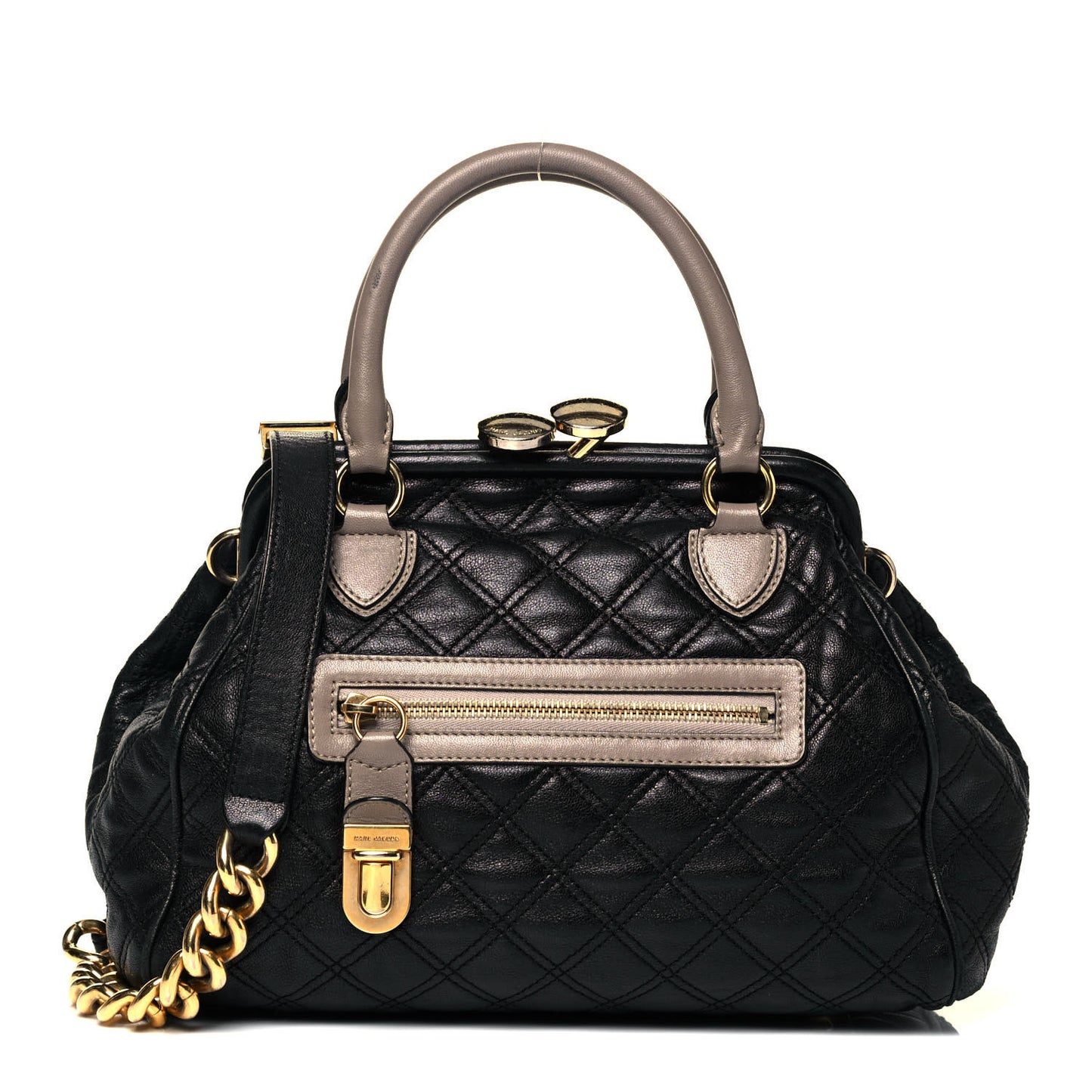 Lambskin Quilted Mini Colorblock Manhattan Stam Black Concrete