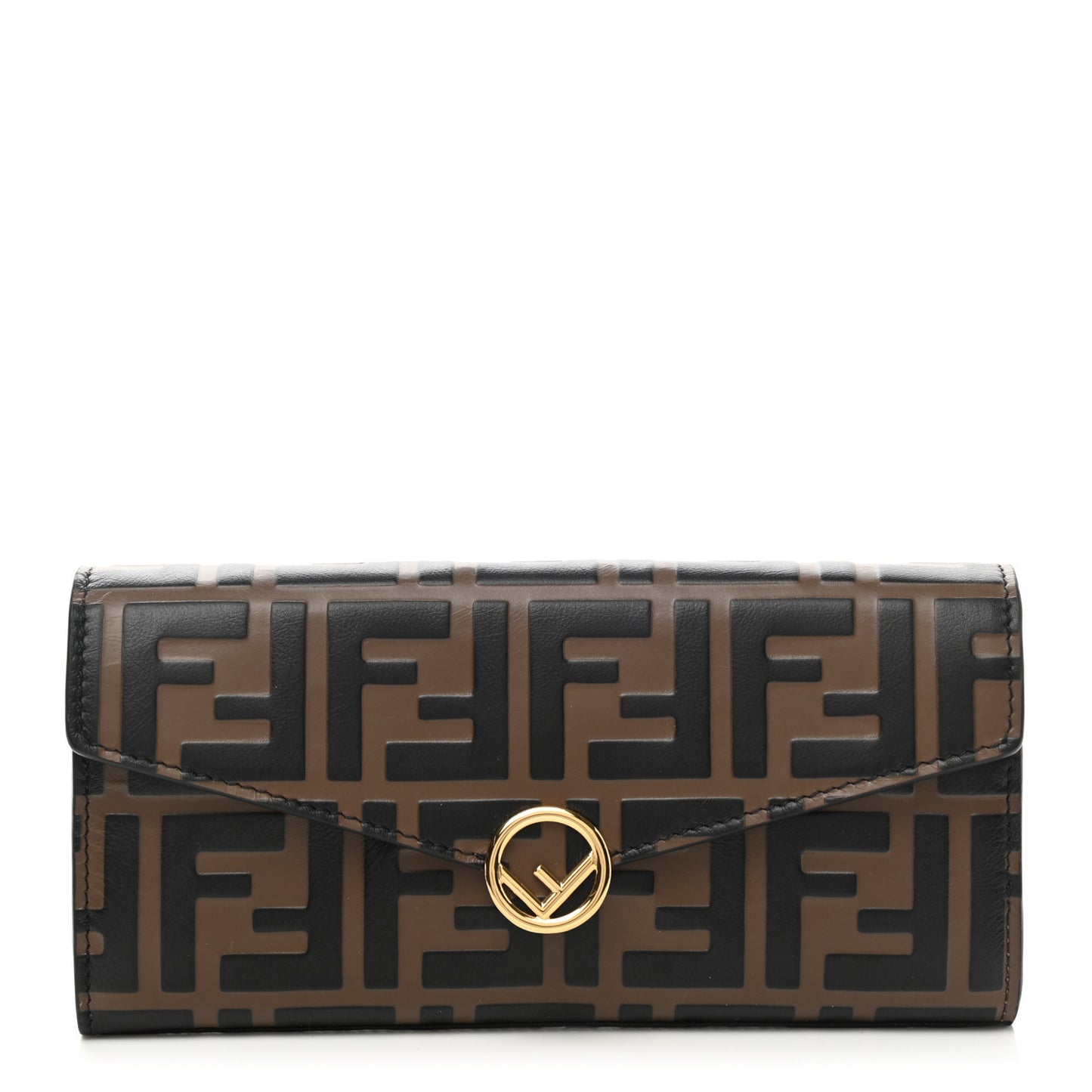 Vitello Soft F is Fendi Bi-Color FF 1974 Embossed Continental Envelope Wallet Maya Black