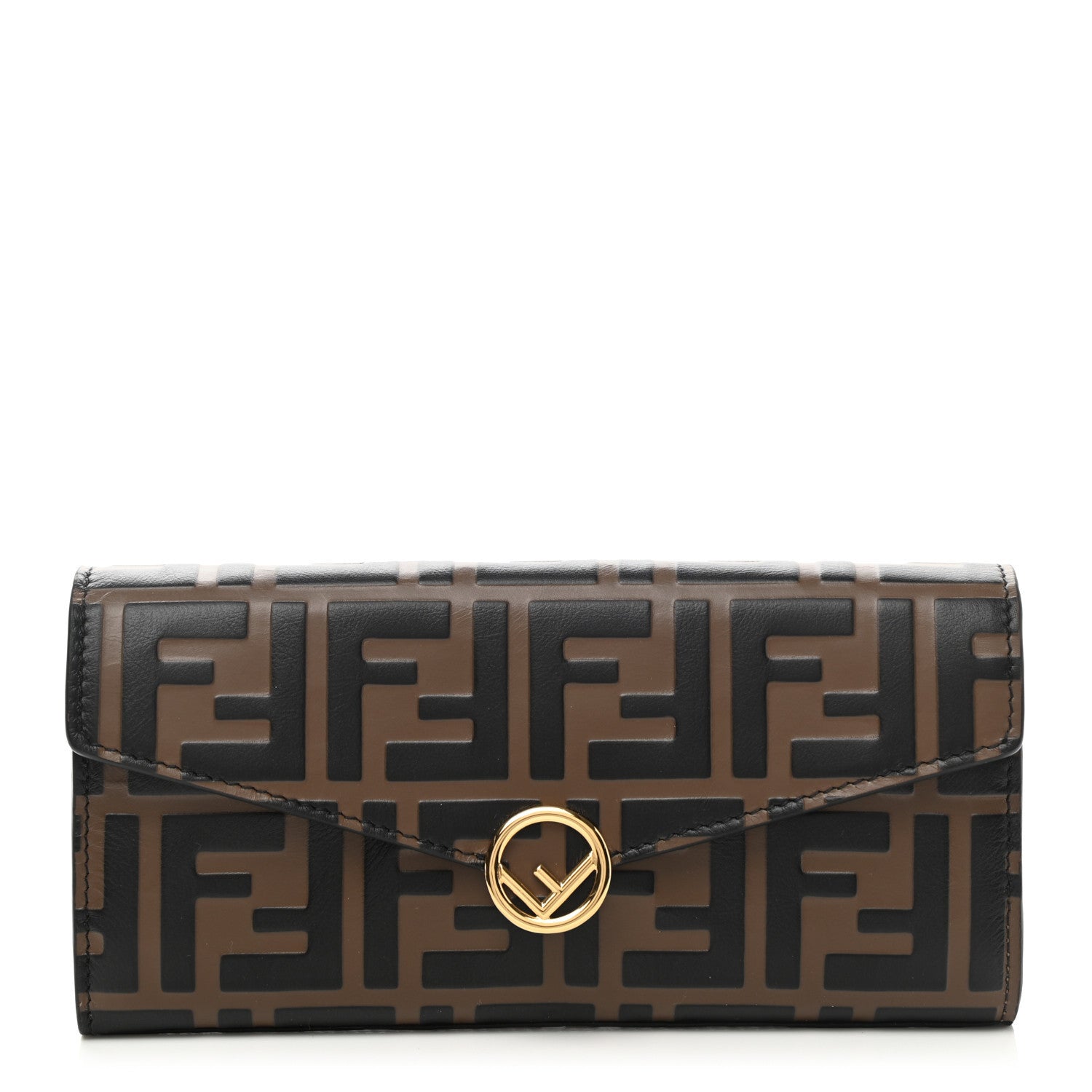 Fendi Vitello Soft F is Fendi Bi-Color FF 1974 Embossed Continental Envelope Wallet Maya Black 1 of 10