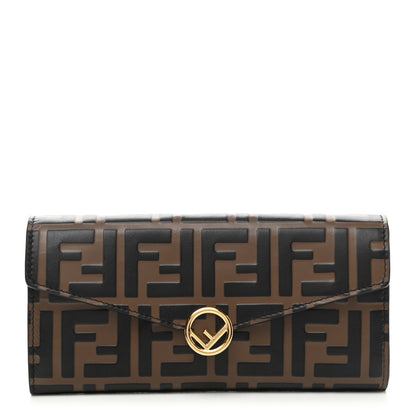 Fendi Vitello Soft F is Fendi Bi-Color FF 1974 Embossed Continental Envelope Wallet Maya Black 1 of 10