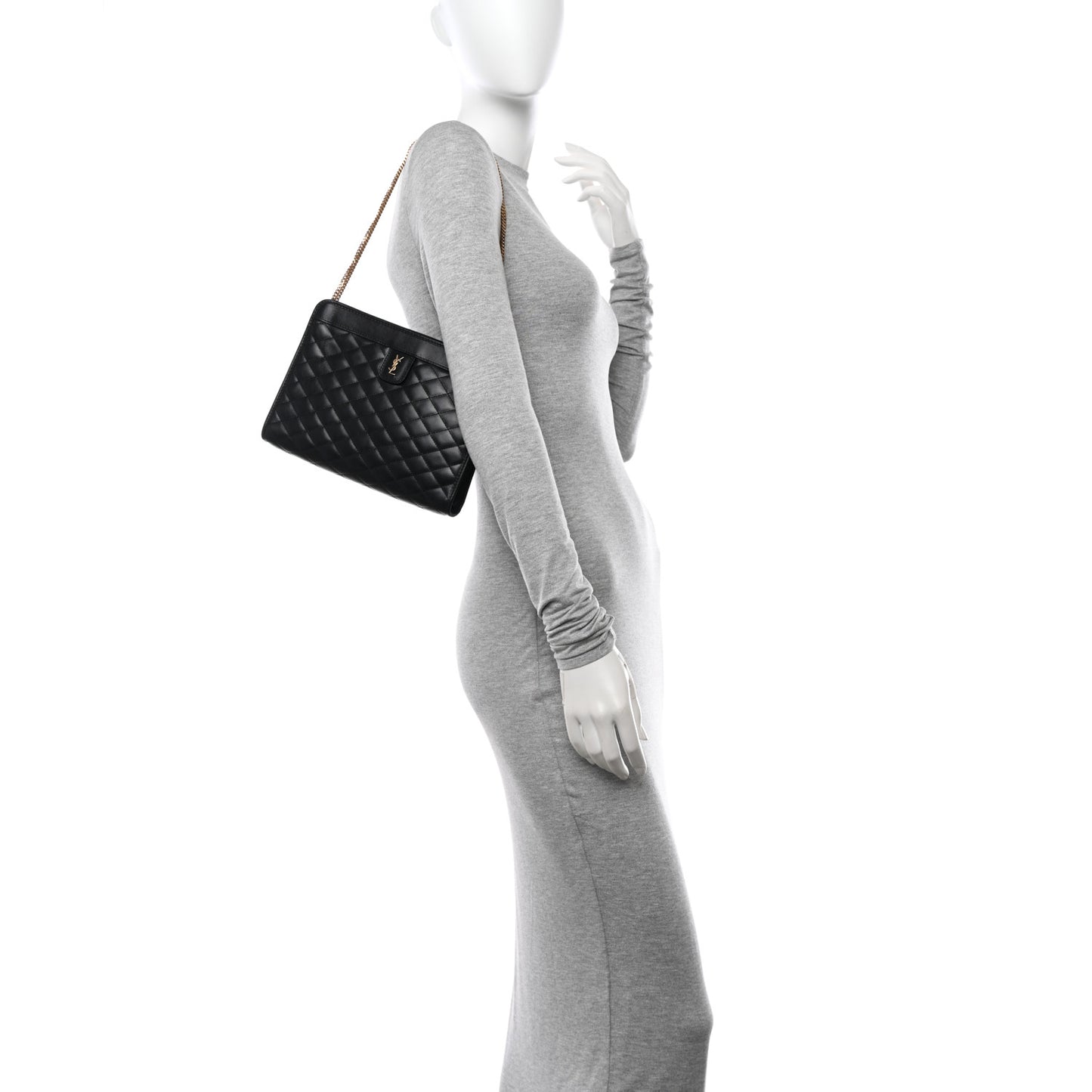 Lambskin Quilted Monogram Baby Victoire Chain Clutch Bag Black