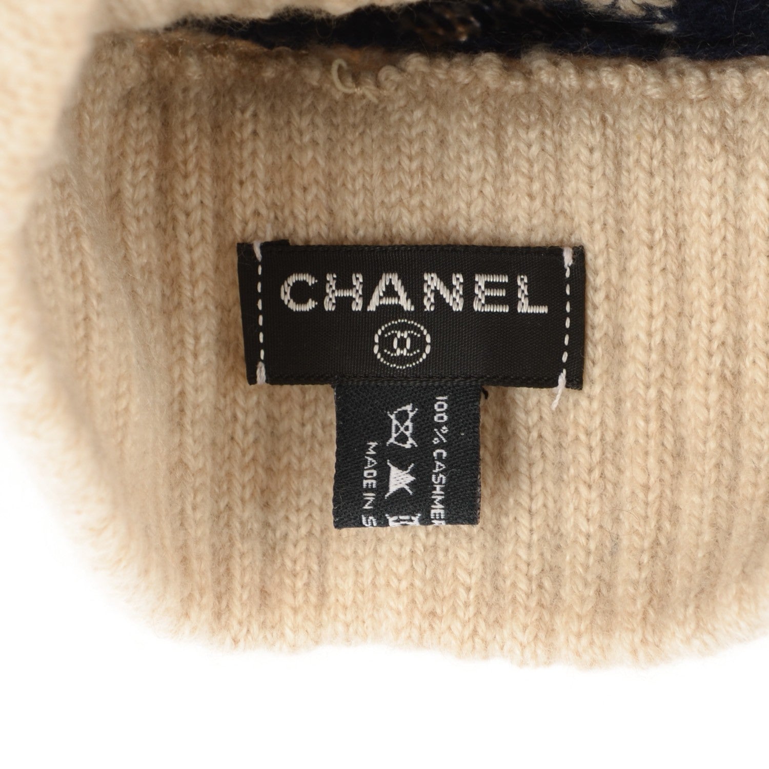 Chanel Cashmere CC Beanie Hat Beige Black 3 of 5