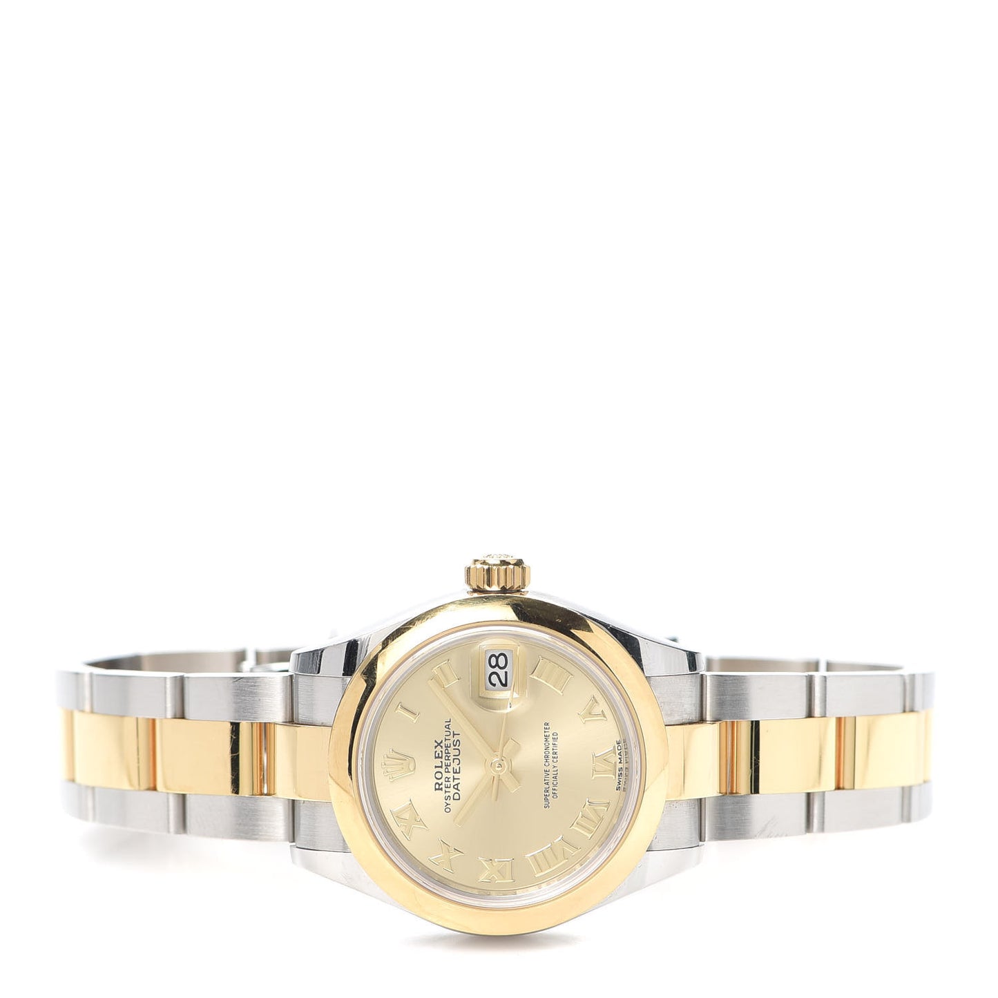 Stainless Steel 18K Yellow Gold 28mm Oyster Perpetual Datejust Watch Champagne Roman 279163
