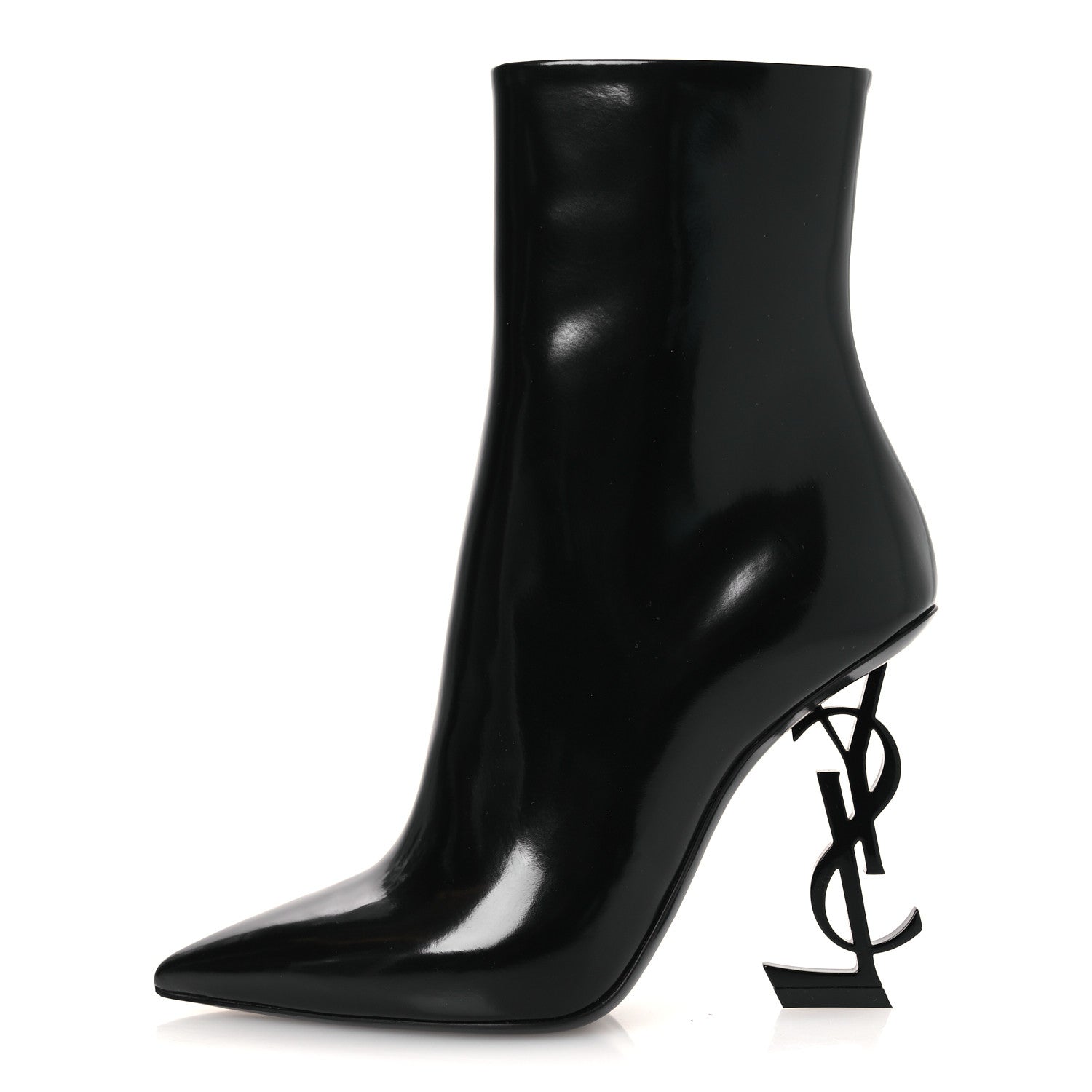 Saint Laurent Glazed Calfskin Opyum Ankle Boots 36 Black 1867361