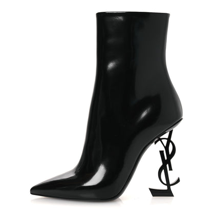 Saint Laurent Glazed Calfskin Opyum Ankle Boots 36 Black 1 of 11
