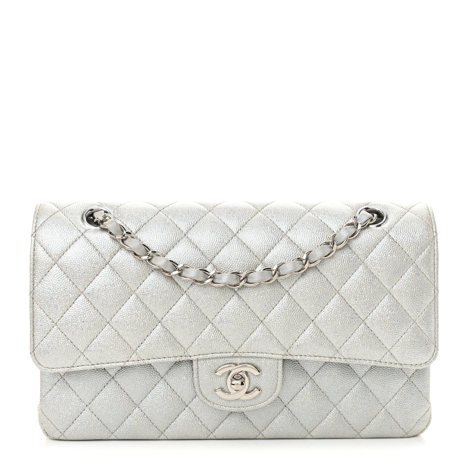 Chanel Glittered Metallic Caviar Quilted Medium Double Flap Silver 1 of 12