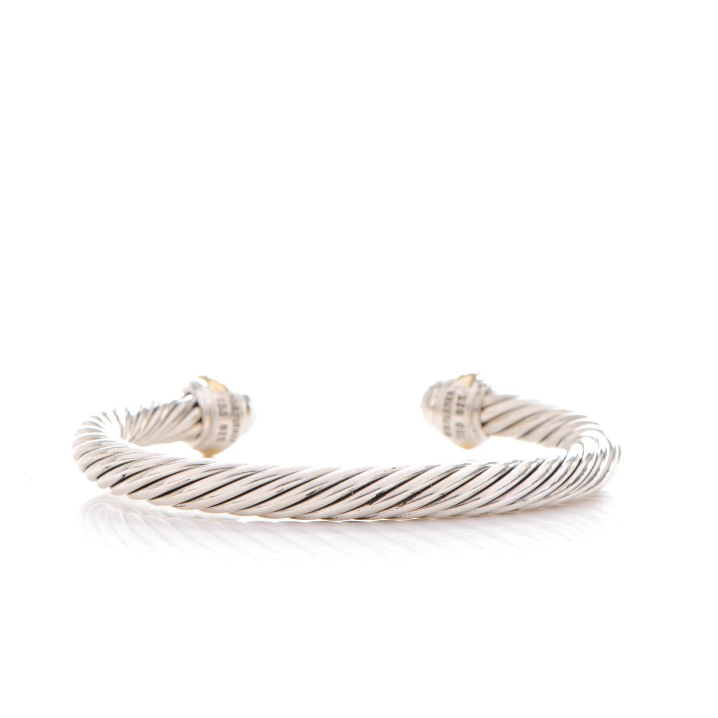 Sterling Silver 18K Yellow Gold Diamond Pave 7mm Cable Classics Bracelet