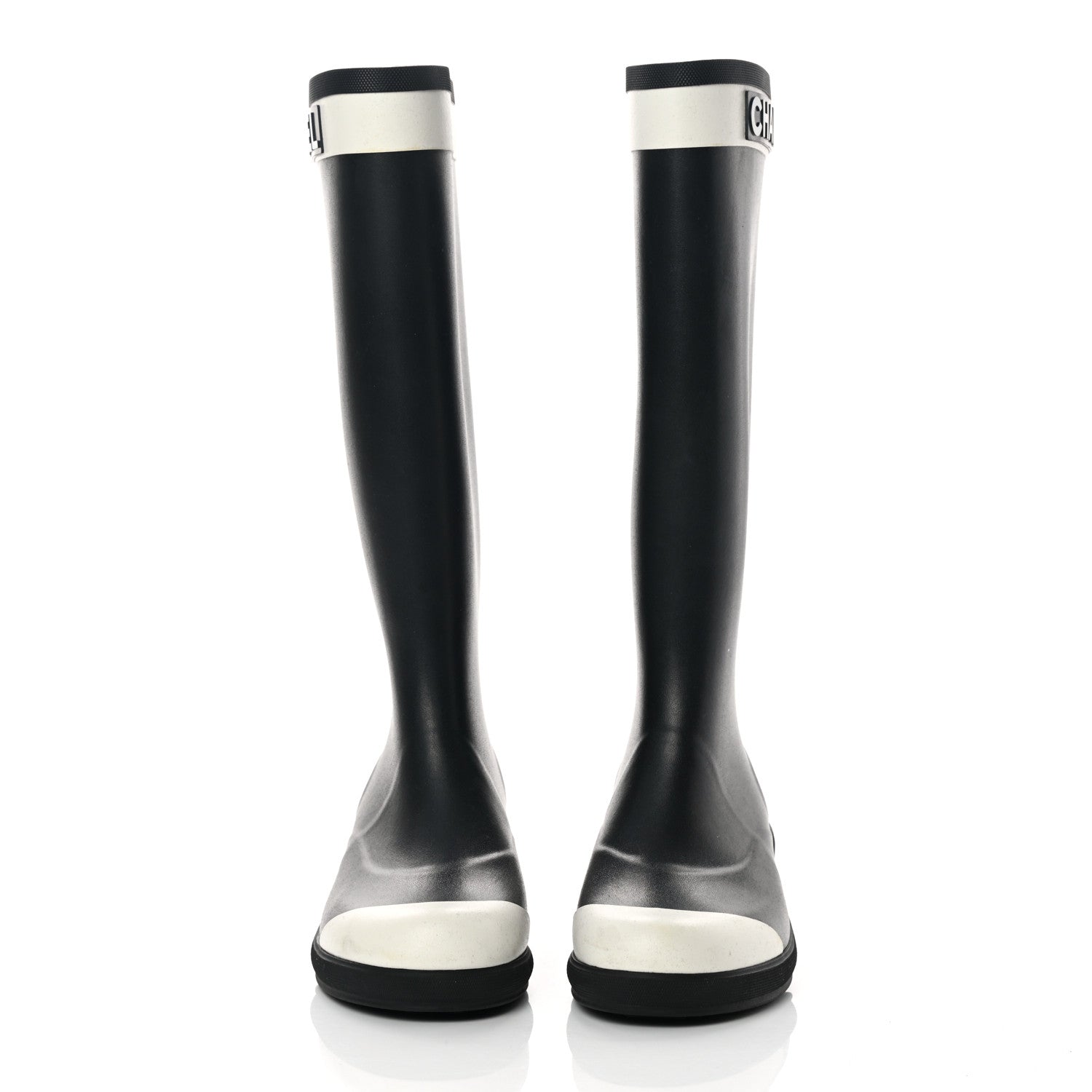 Chanel Rubber Logo Rain Boots 40 Black White 2 of 13