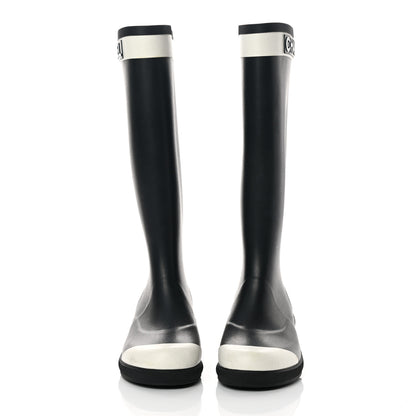 Chanel Rubber Logo Rain Boots 40 Black White 2 of 13