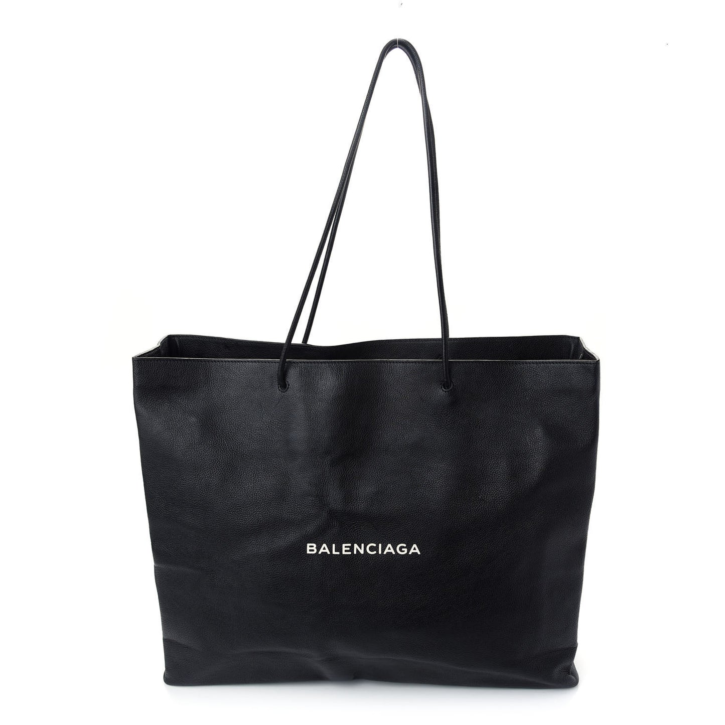 Calfskin Logo Shopping L Tote Black White