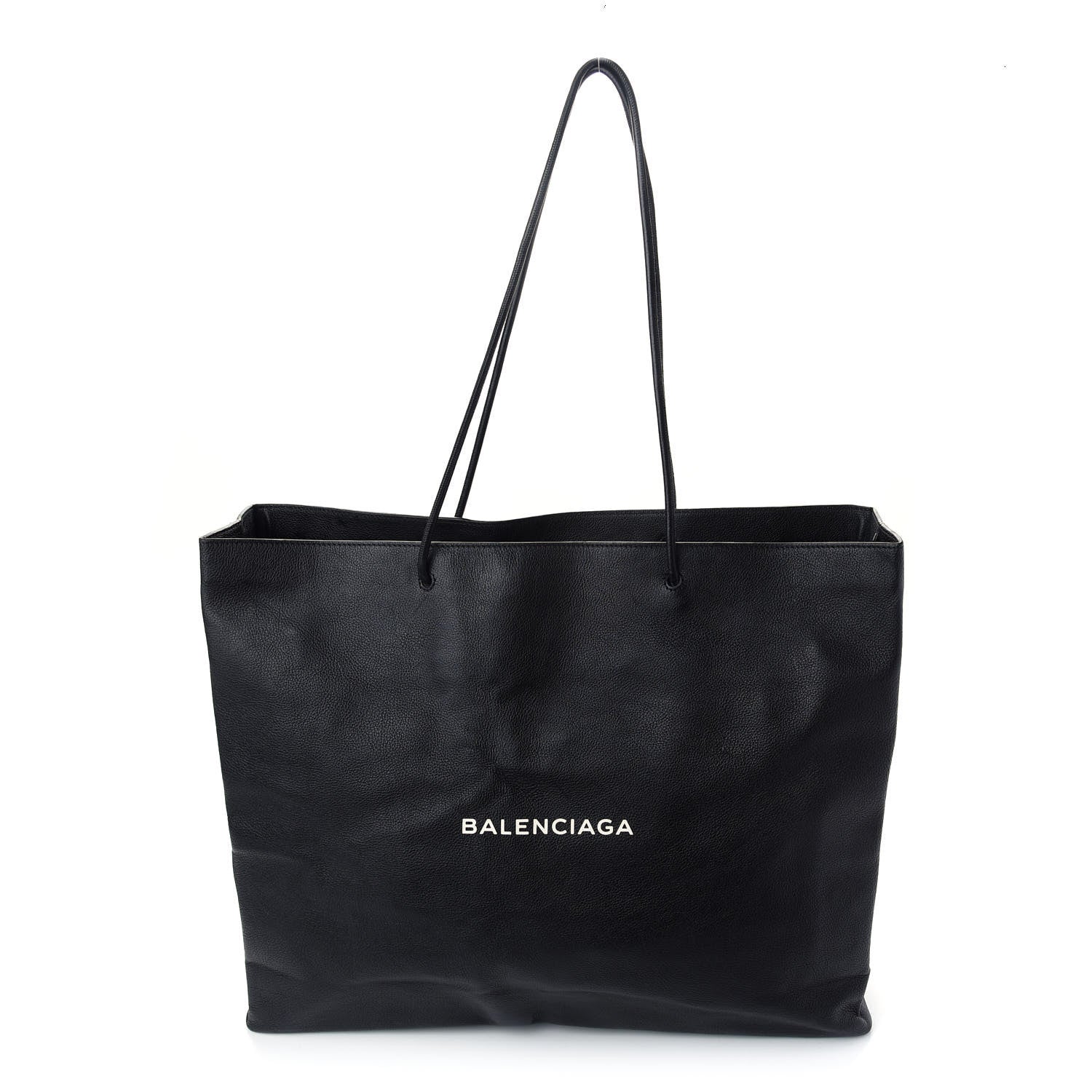 Balenciaga Calfskin Logo Shopping L Tote Black White 1 of 9