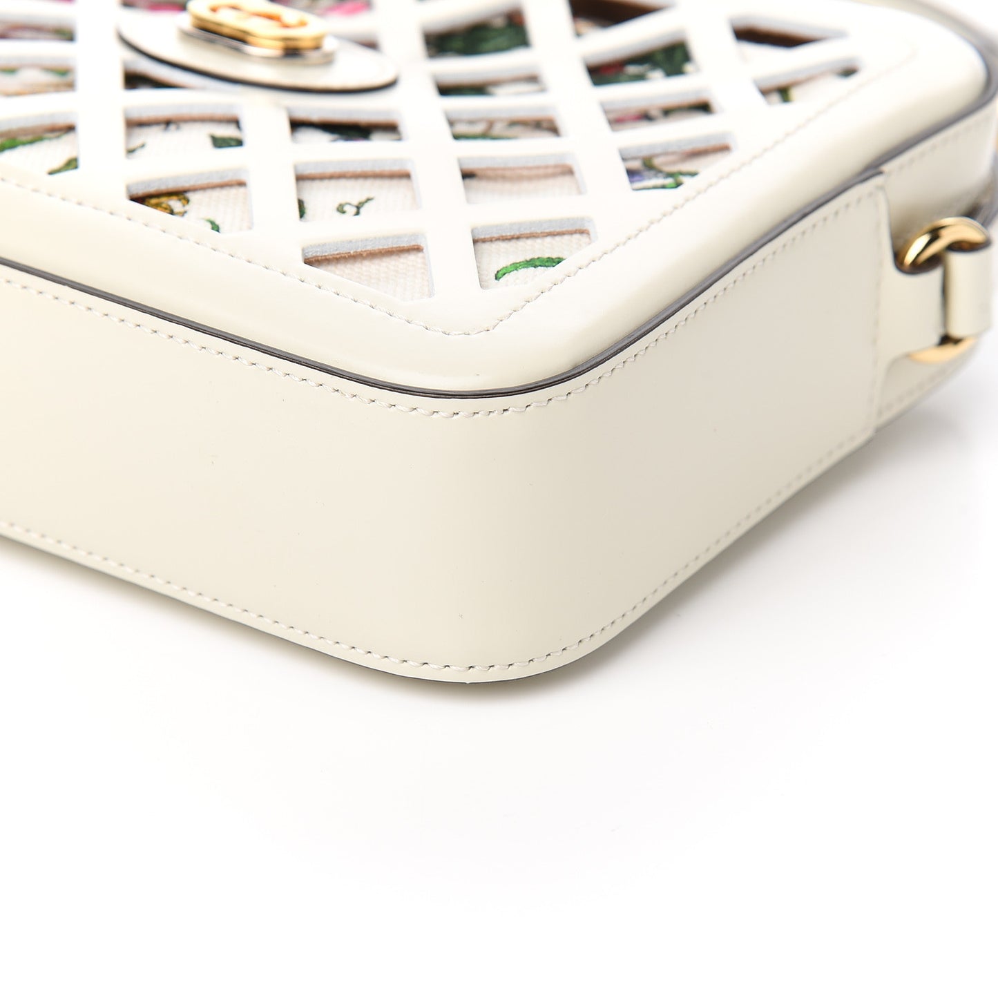 Canvas Calfskin Flora Infinity Cutout Shoulder Bag White Multicolor