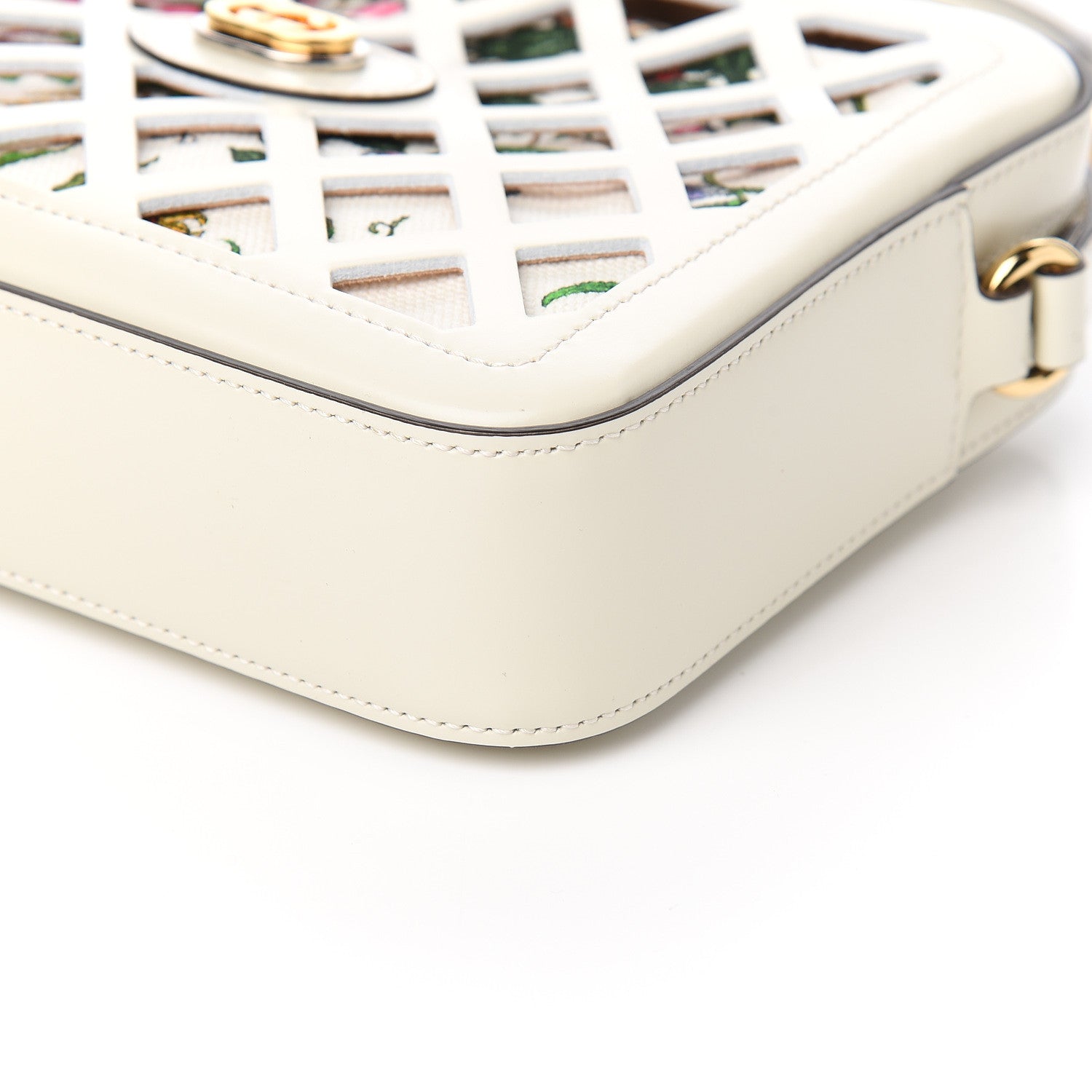 Gucci Canvas Calfskin Flora Infinity Cutout Shoulder Bag White Multicolor 8 of 9