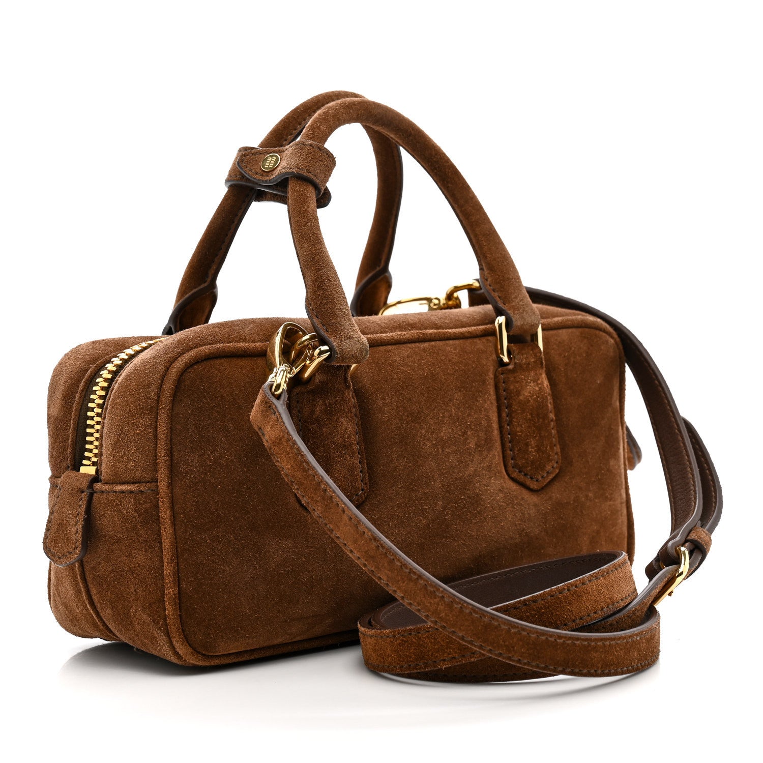 Miu Miu Suede Padded Regular Arcadie Top Handle Bag Cacao 1770562