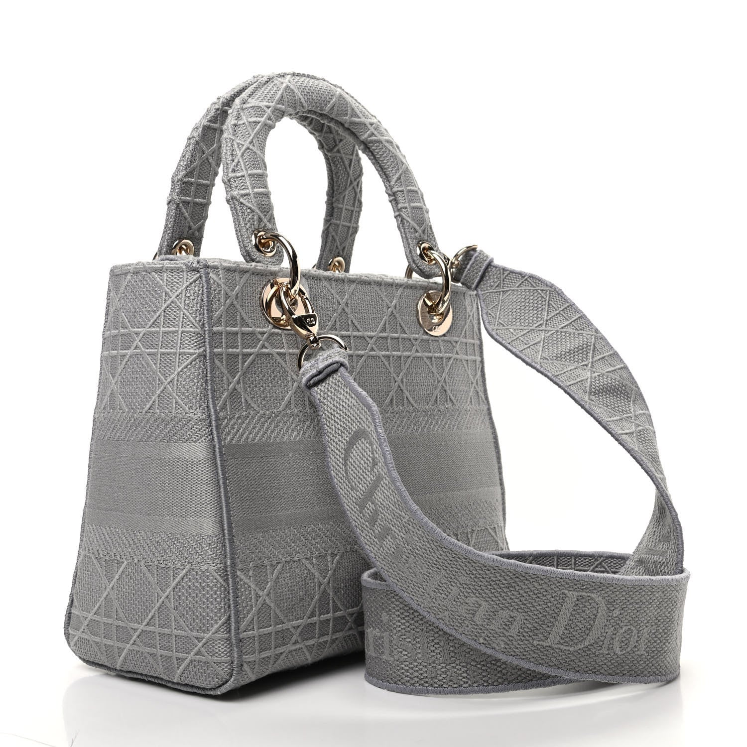 Christian Dior Canvas Embroidered Cannage Medium Lady D-Lite Gray 3 of 9