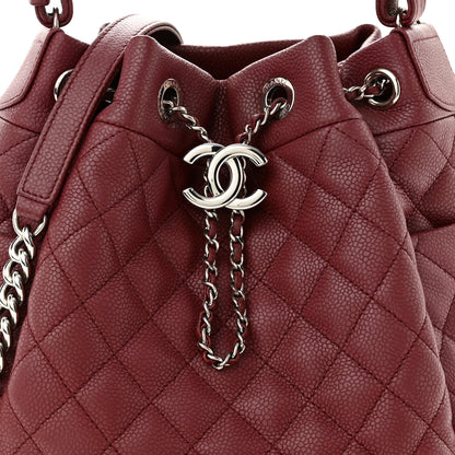 Chanel Caviar Flat Quilted CC Chain Bucket Drawstring Bag Burgundy 8 of 16