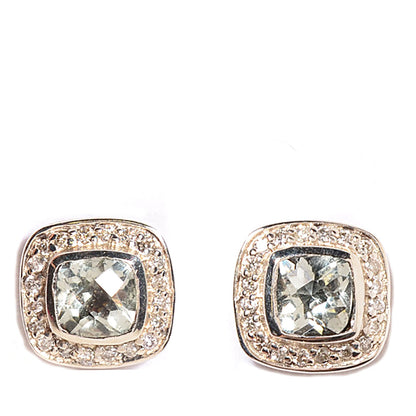 David Yurman Sterling Silver Diamond Prasiolite 7mm Petite Albion Earrings 1 of 6