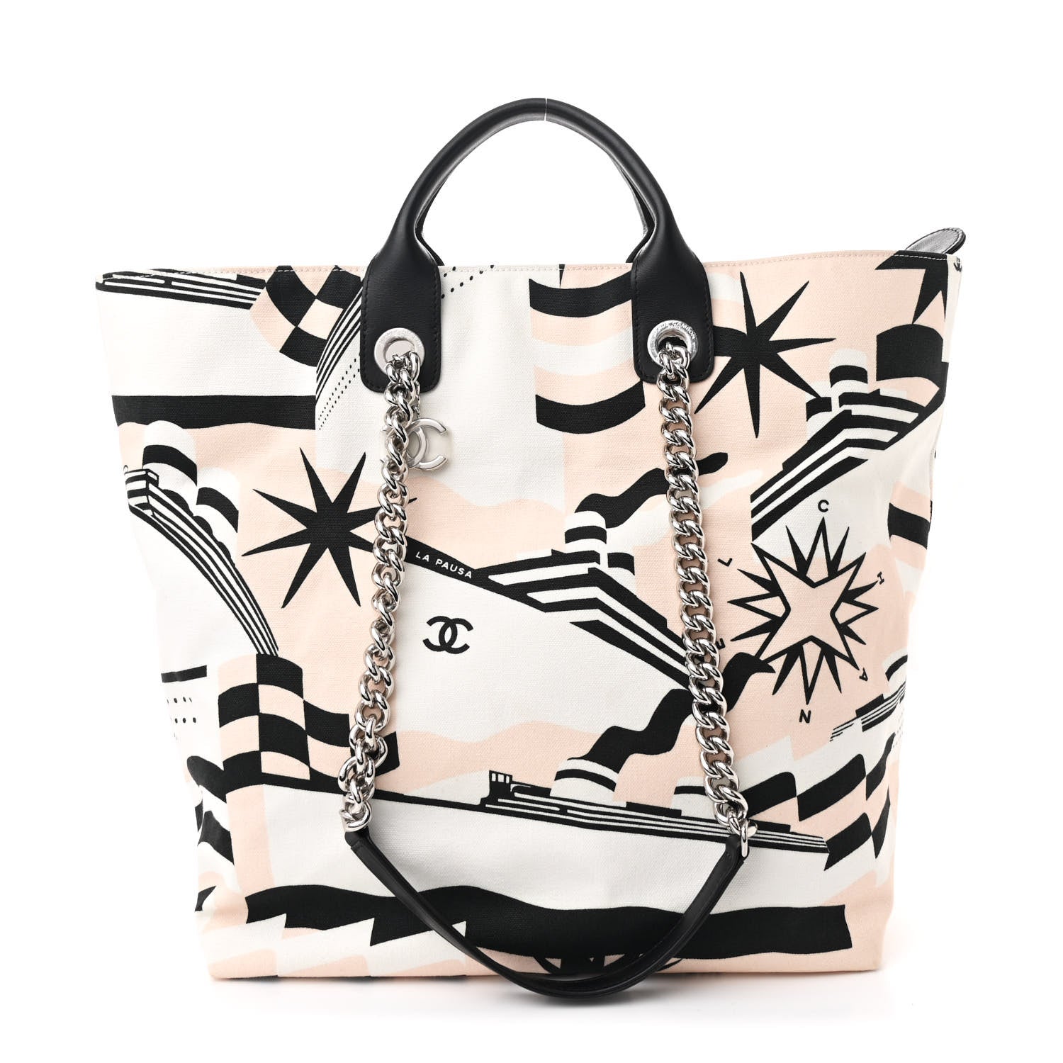 Chanel Canvas Cruise Print Tote Pink White Black 1 of 10