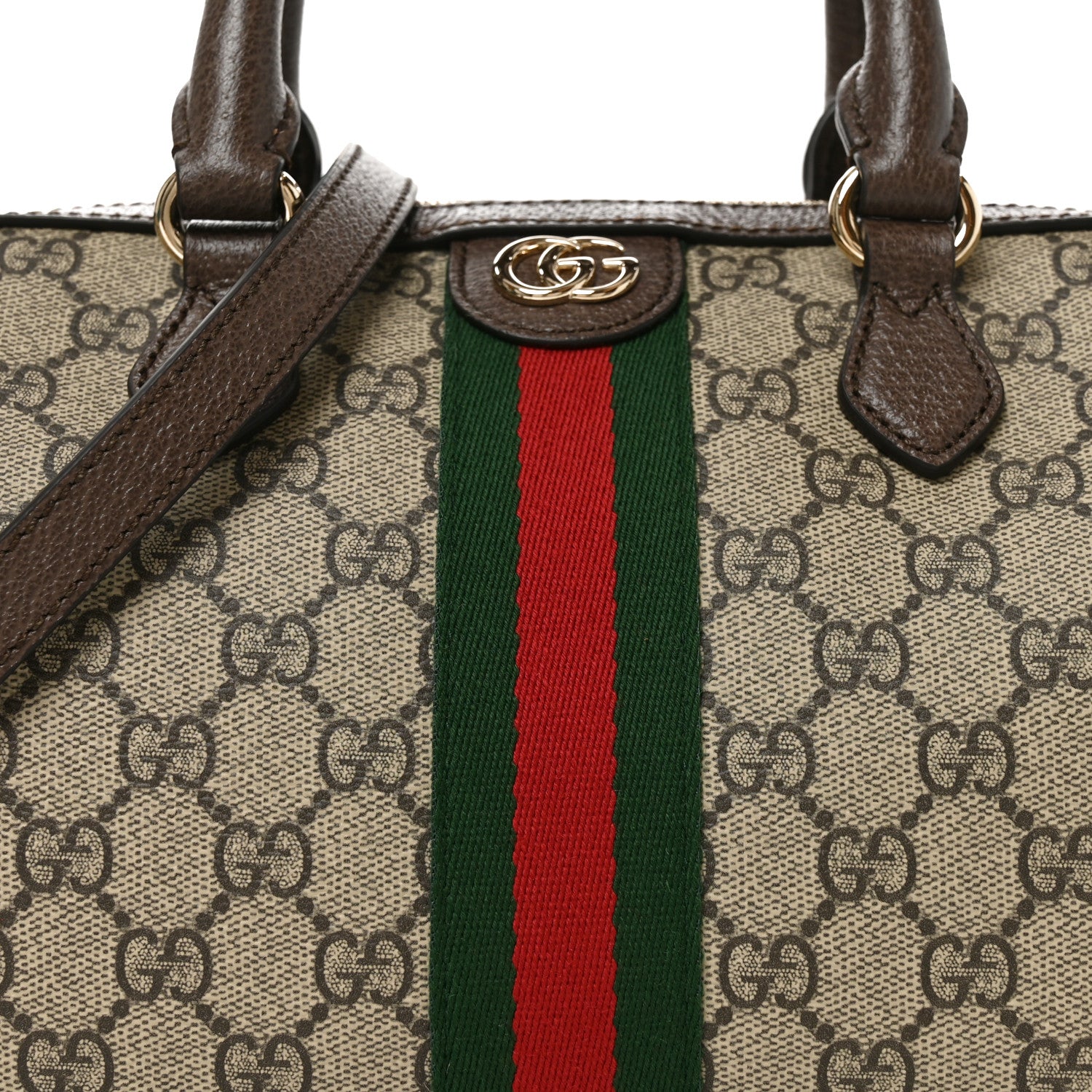 Gucci GG Supreme Monogram Web Medium Ophidia Top Handle Bag Beige Dark Brown 8 of 10