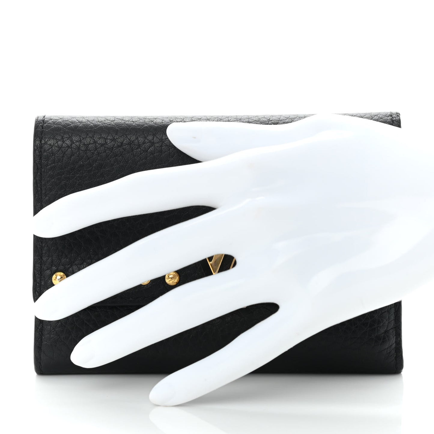 Taurillon Capucines Studded Compact Wallet Black
