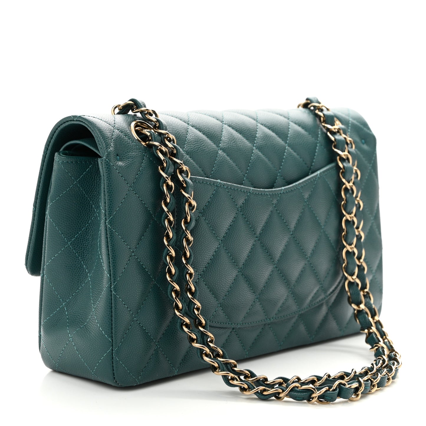 Caviar Quilted Medium Double Flap Dark Green