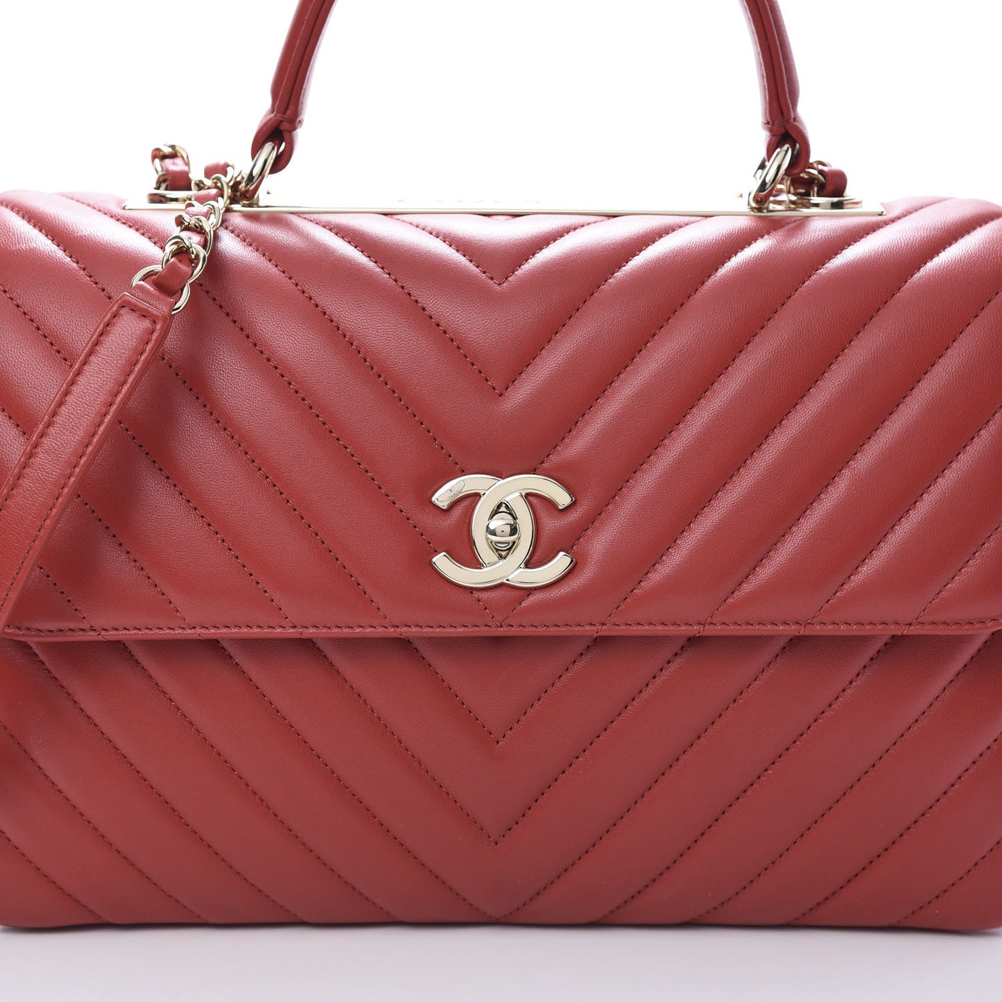 Lambskin Chevron Quilted Medium Trendy CC Dual Handle Flap Bag Red