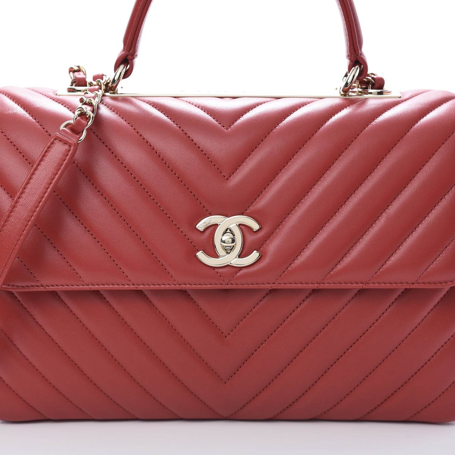 Chanel Lambskin Chevron Quilted Medium Trendy CC Dual Handle Flap Bag Red 8 of 10