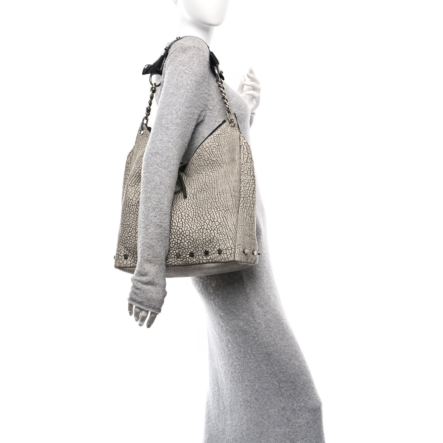 Jimmy Choo Washed Grainy Lambskin Studded Raven Hobo White Black 2 of 10