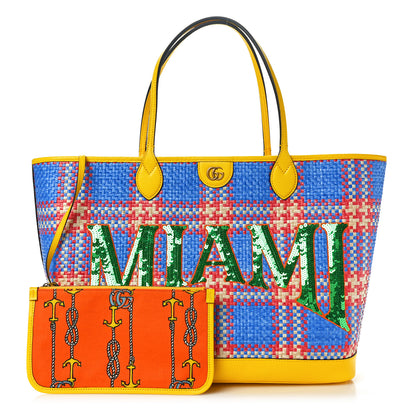 Gucci Raffia Calfskin Miami Large Ophidia Shopping Tote Multicolor 3 of 11