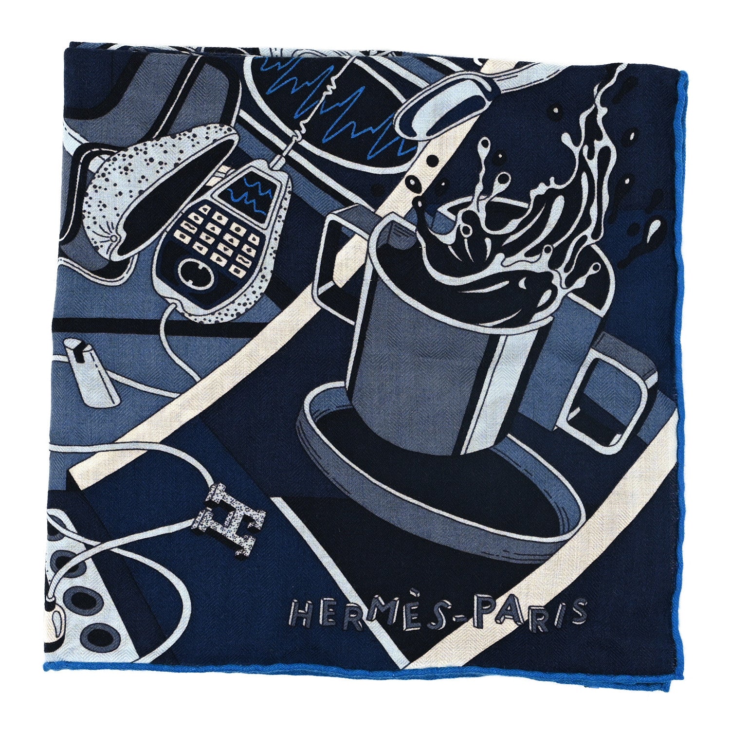 Hermes Cashmere Silk Faubourg Of Dreams Scarf 100 Indigo Ciel Marine 2 of 3
