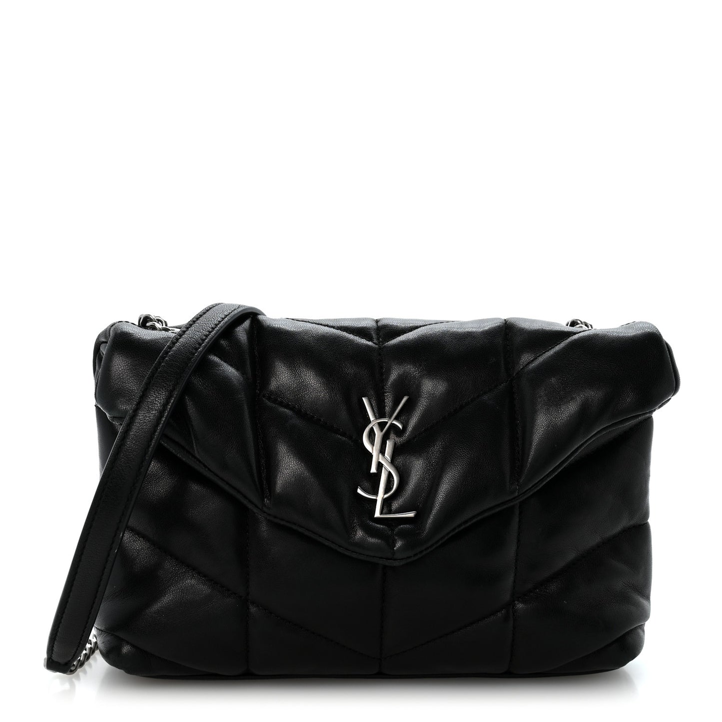 Lambskin Quilted Toy Loulou Puffer Monogram Chain Satchel Black