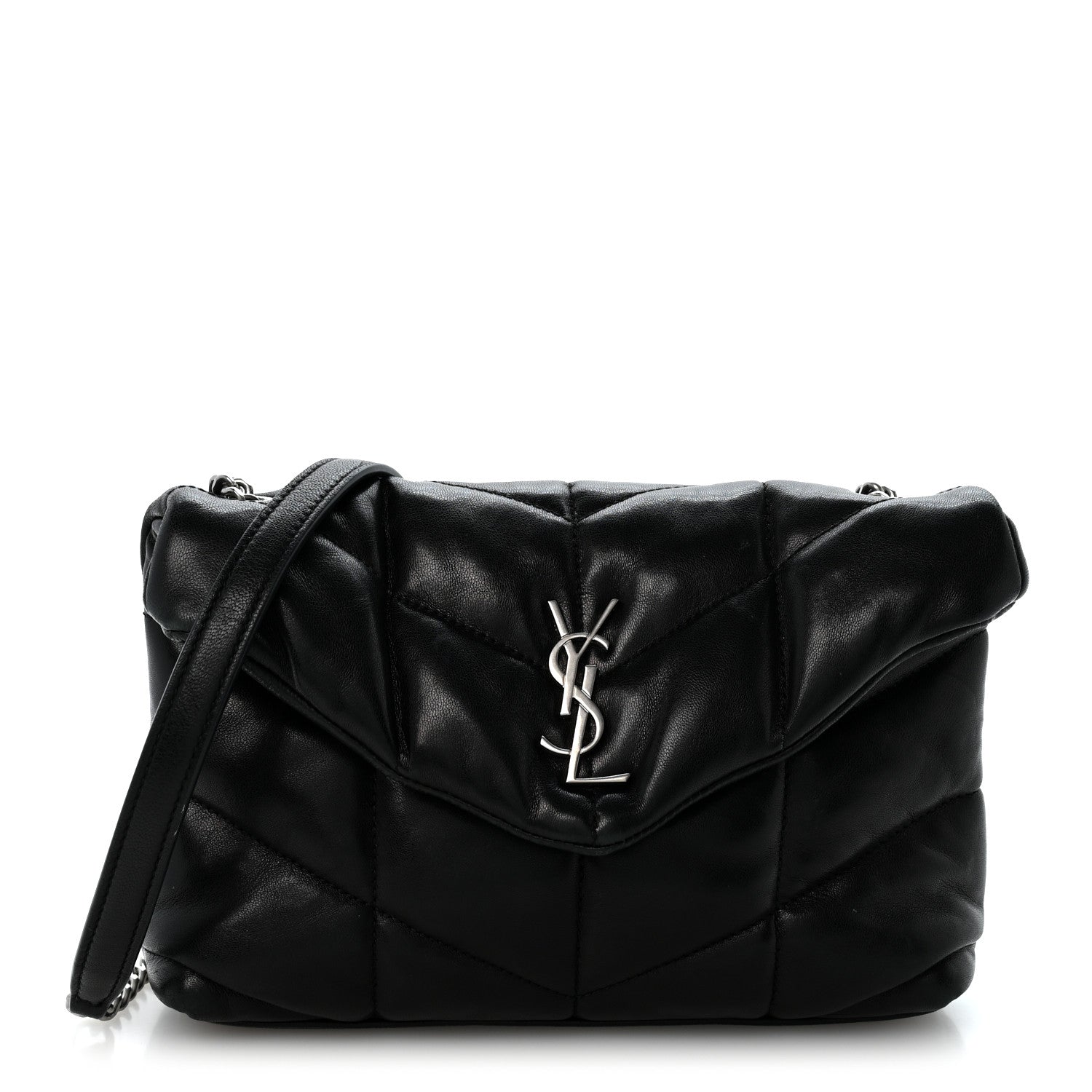 Saint Laurent Lambskin Quilted Toy Loulou Puffer Monogram Chain Satchel Black 1 of 13