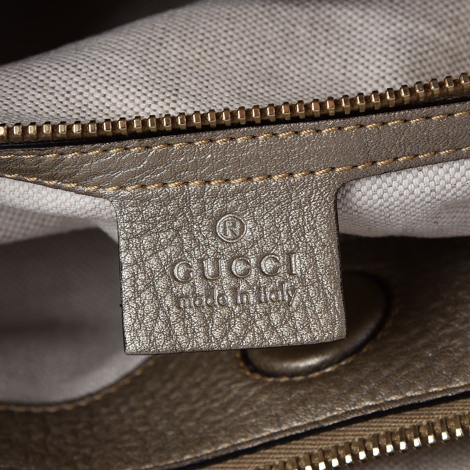 Gucci Metallic Pebbled Calfskin Large Bamboo Shopper Tote Golden Beige 8 of 10