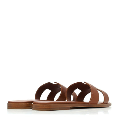 Hermes Box Calfskin Oran Sandals 37 Gold 3 of 4