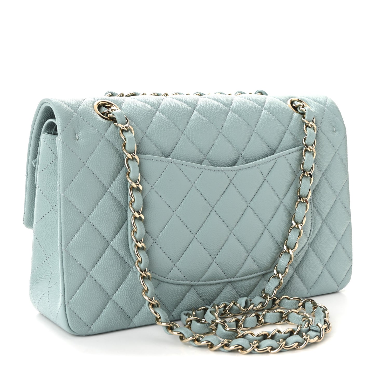 Caviar Quilted Medium Double Flap Light Blue