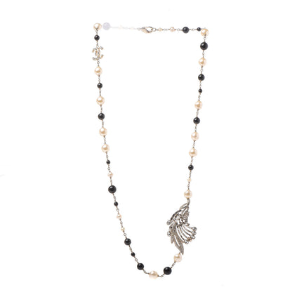 Chanel Pearl Crystal Baguette Beaded Wing Long Necklace Black Gold 3 of 9