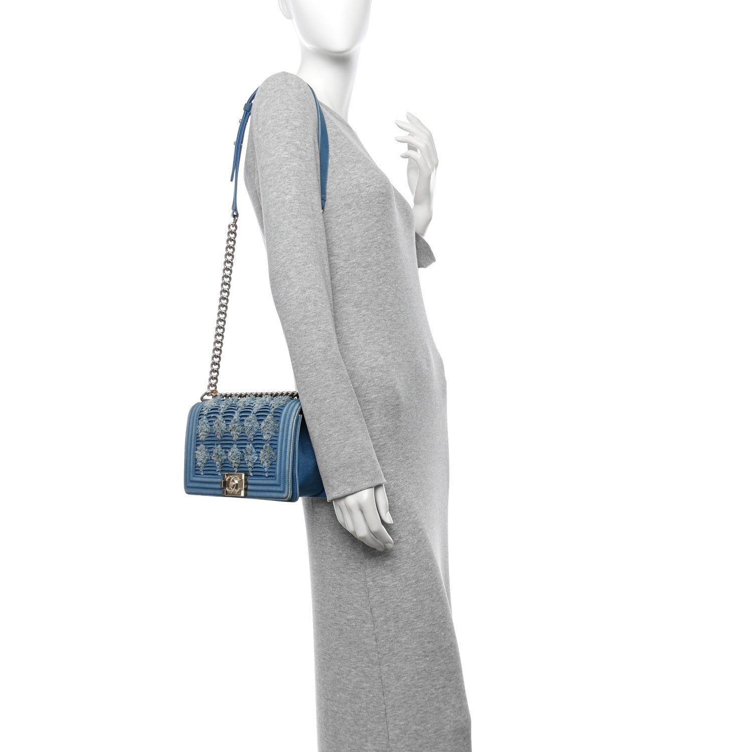 Chanel Denim Pleated Medium Boy Flap Light Blue 2 of 10