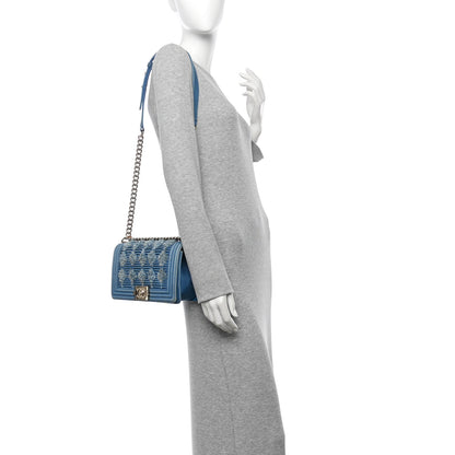 Chanel Denim Pleated Medium Boy Flap Light Blue 2 of 10