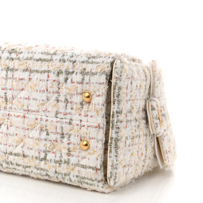 Chanel Tweed Quilted Small Chanel 25 Handbag Ecru Khaki Gold Red 10 of 10