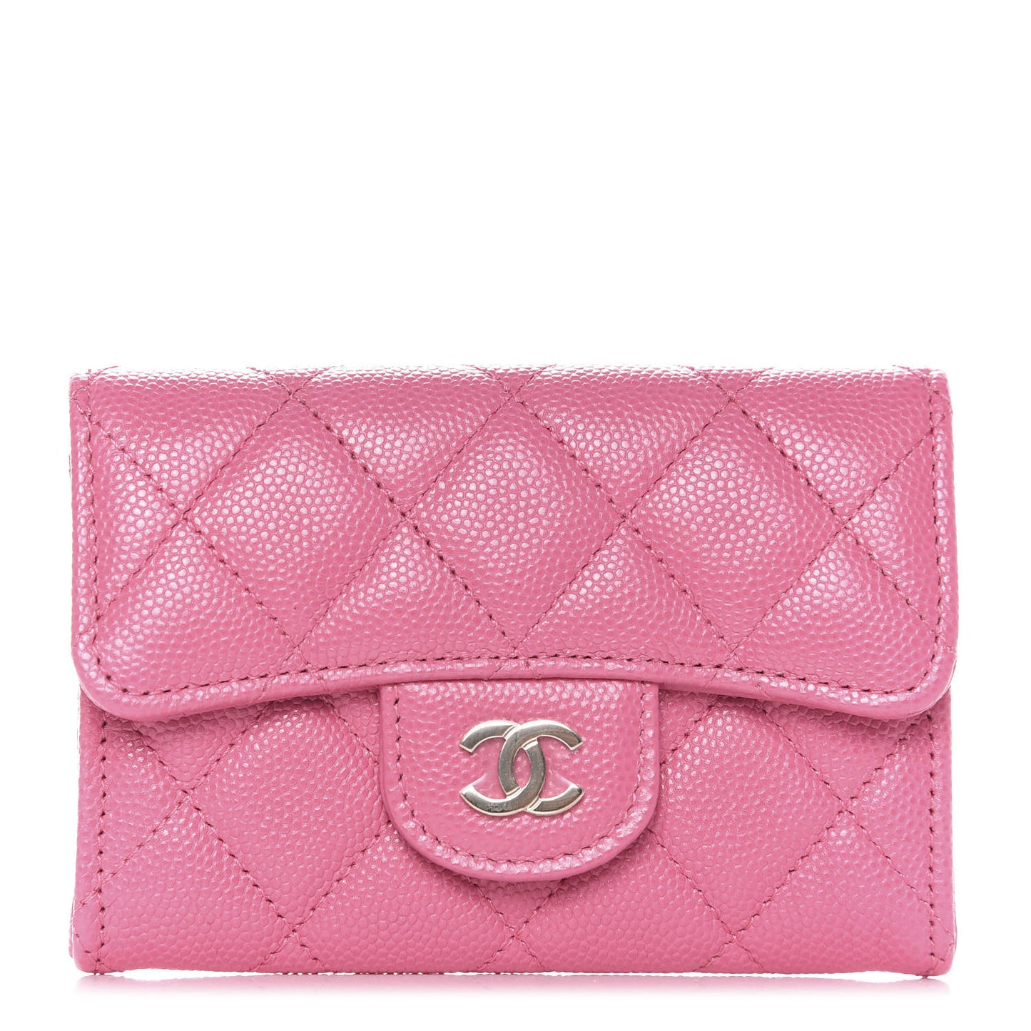 Caviar Quilted Flap Card Holder Wallet Pink