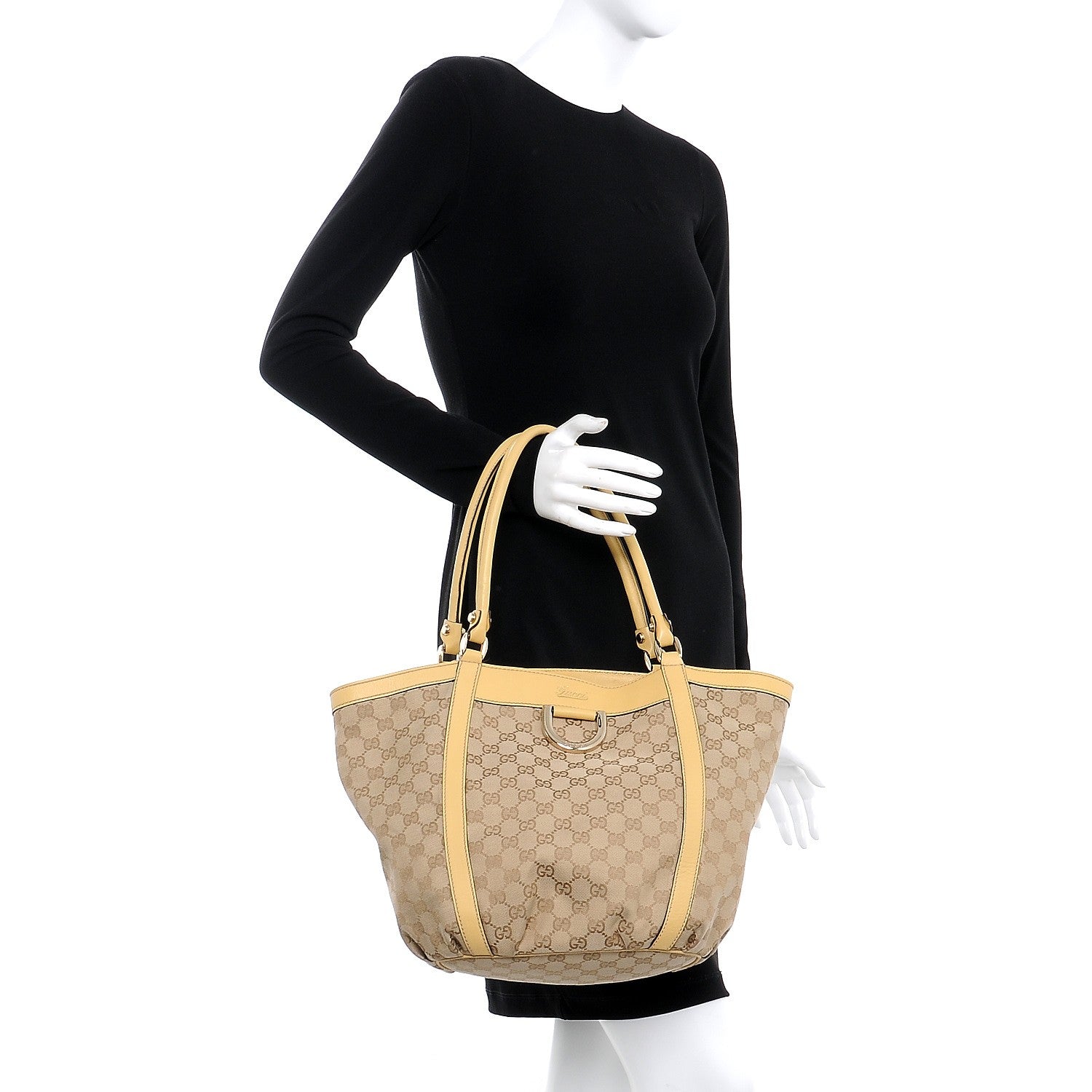 Gucci Monogram Medium D Gold Ring Tote Yellow 2 of 7