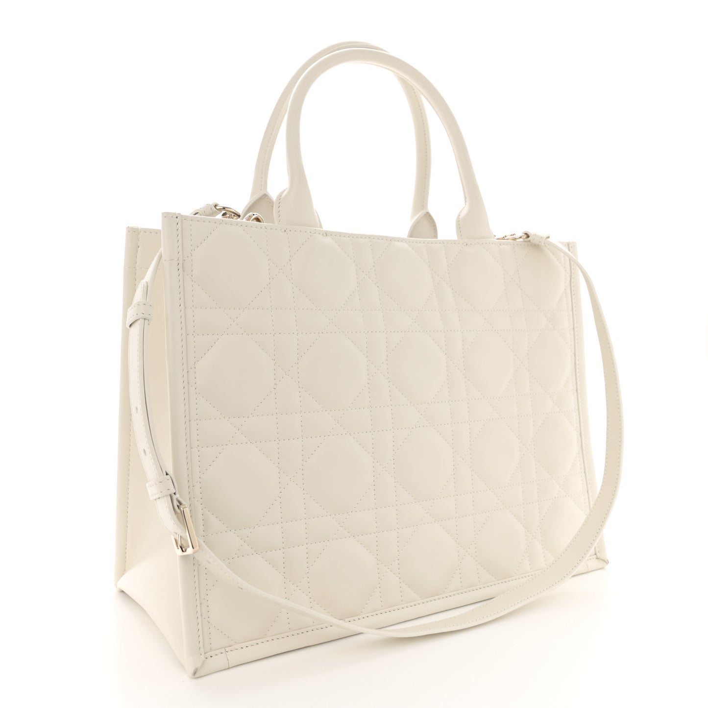 Calfskin Macro Cannage Medium Book Tote White