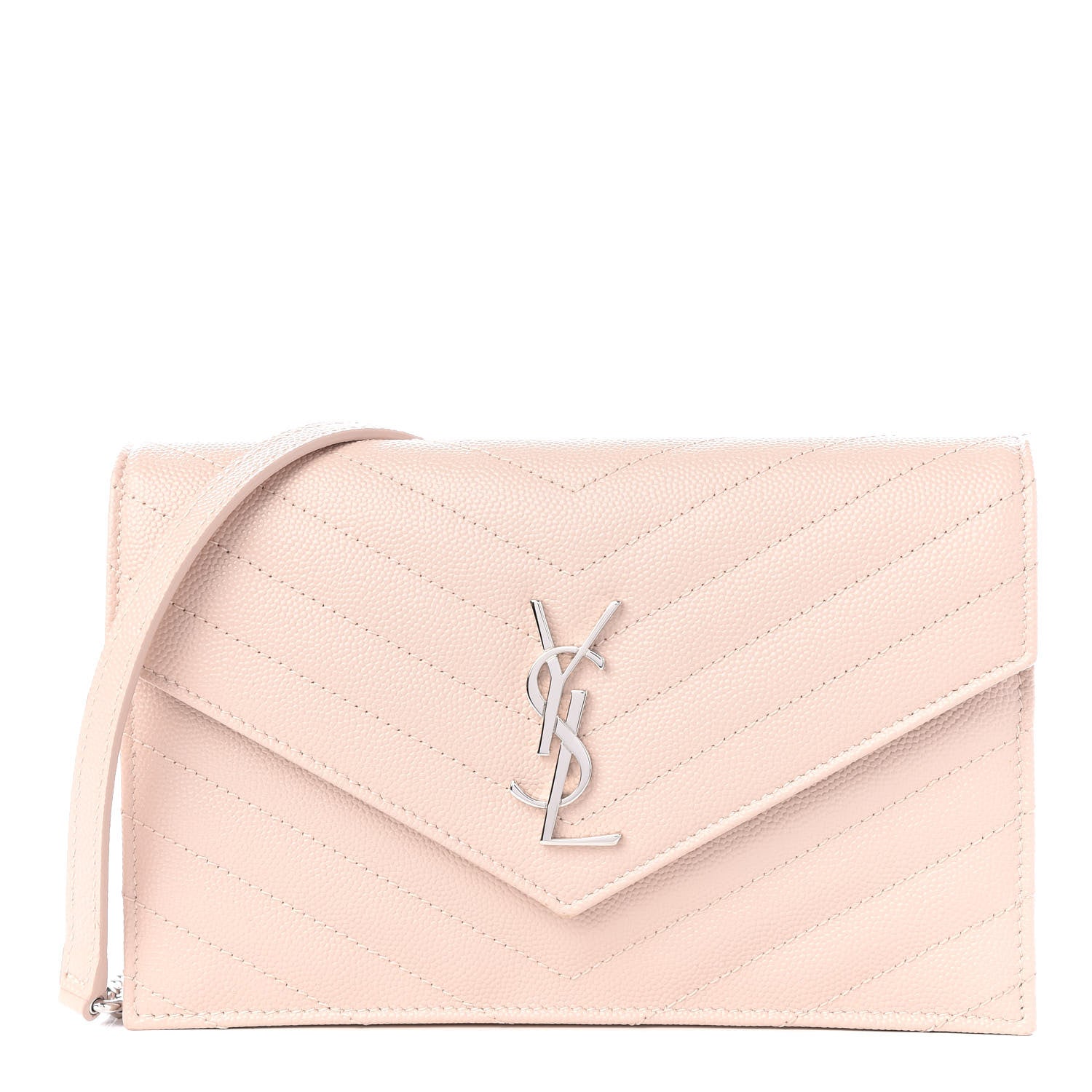 Saint Laurent Grain De Poudre Matelasse Chevron Monogram Envelope Chain Wallet Pale Pink 1 of 9