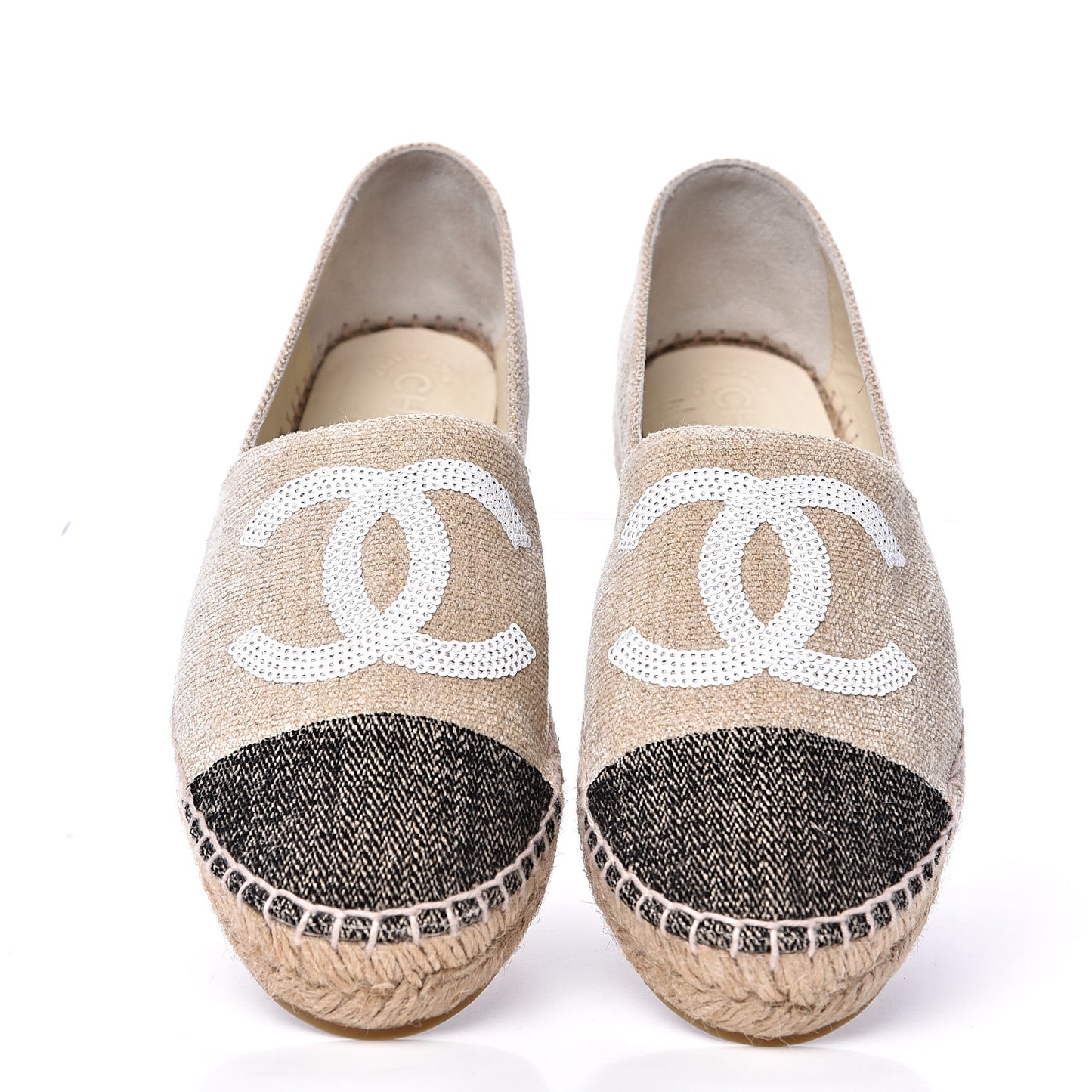 Linen Sequin CC Espadrilles 37 Beige Black