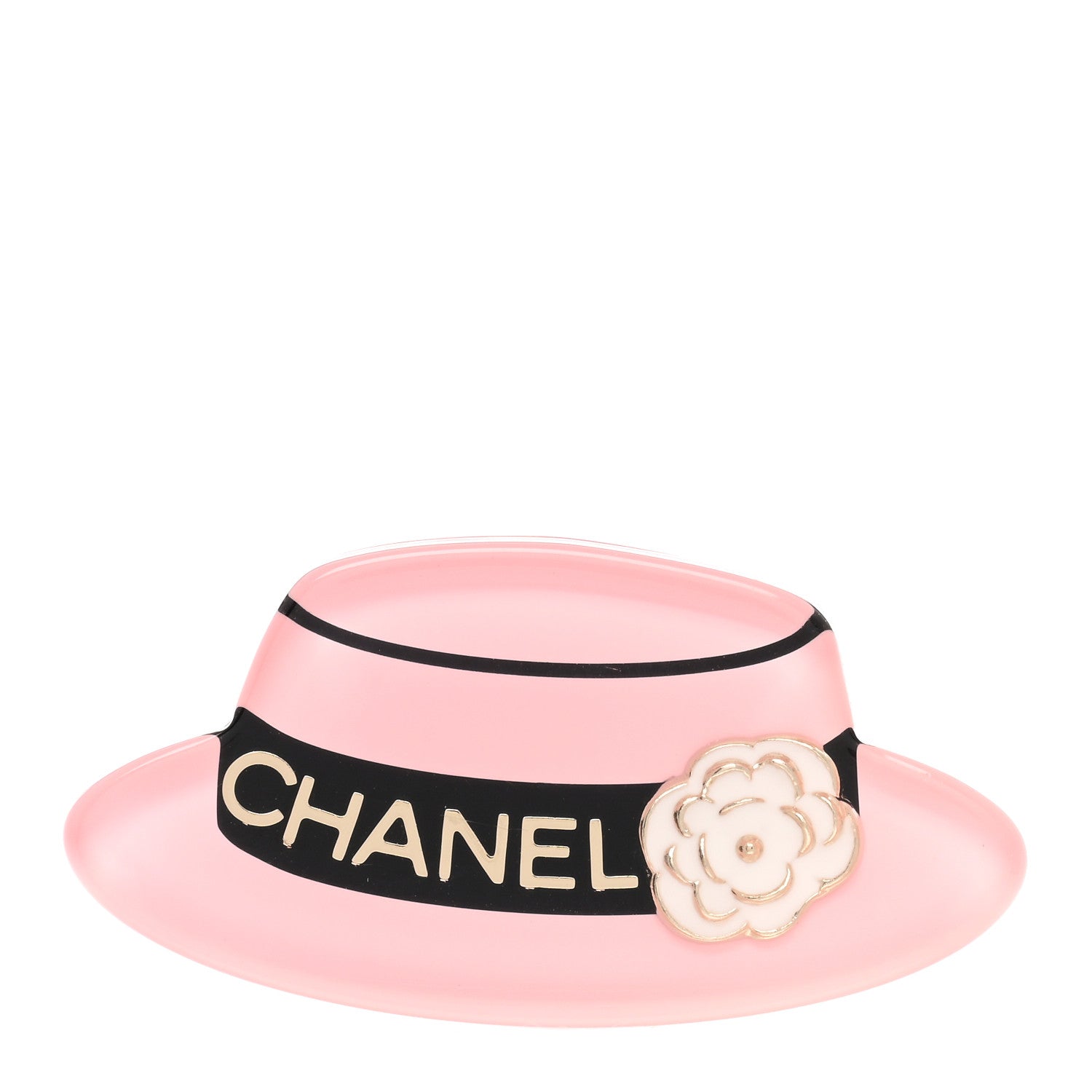 Chanel Resin Icon Manga Hat Brooch Pink White Gold 1 of 5