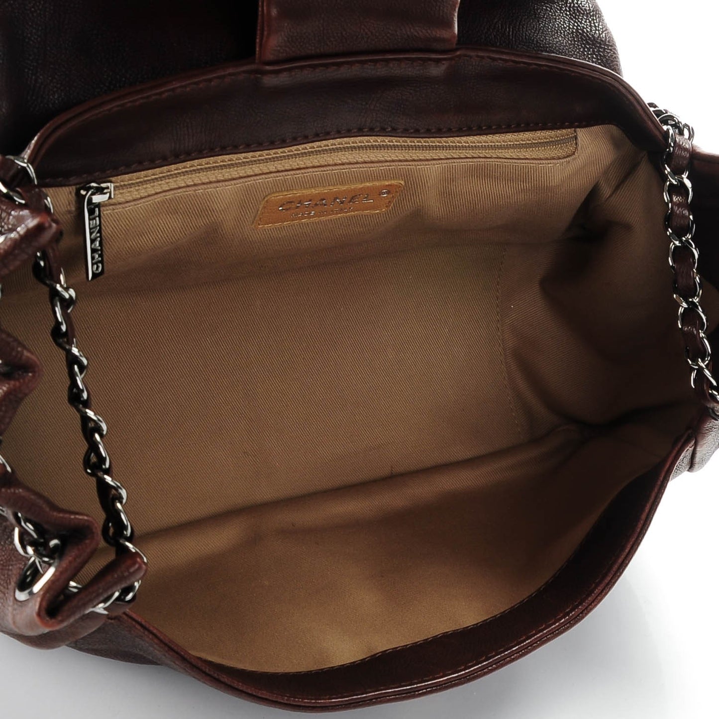 Calfskin Diamond Stitch Accordion Flap Brown
