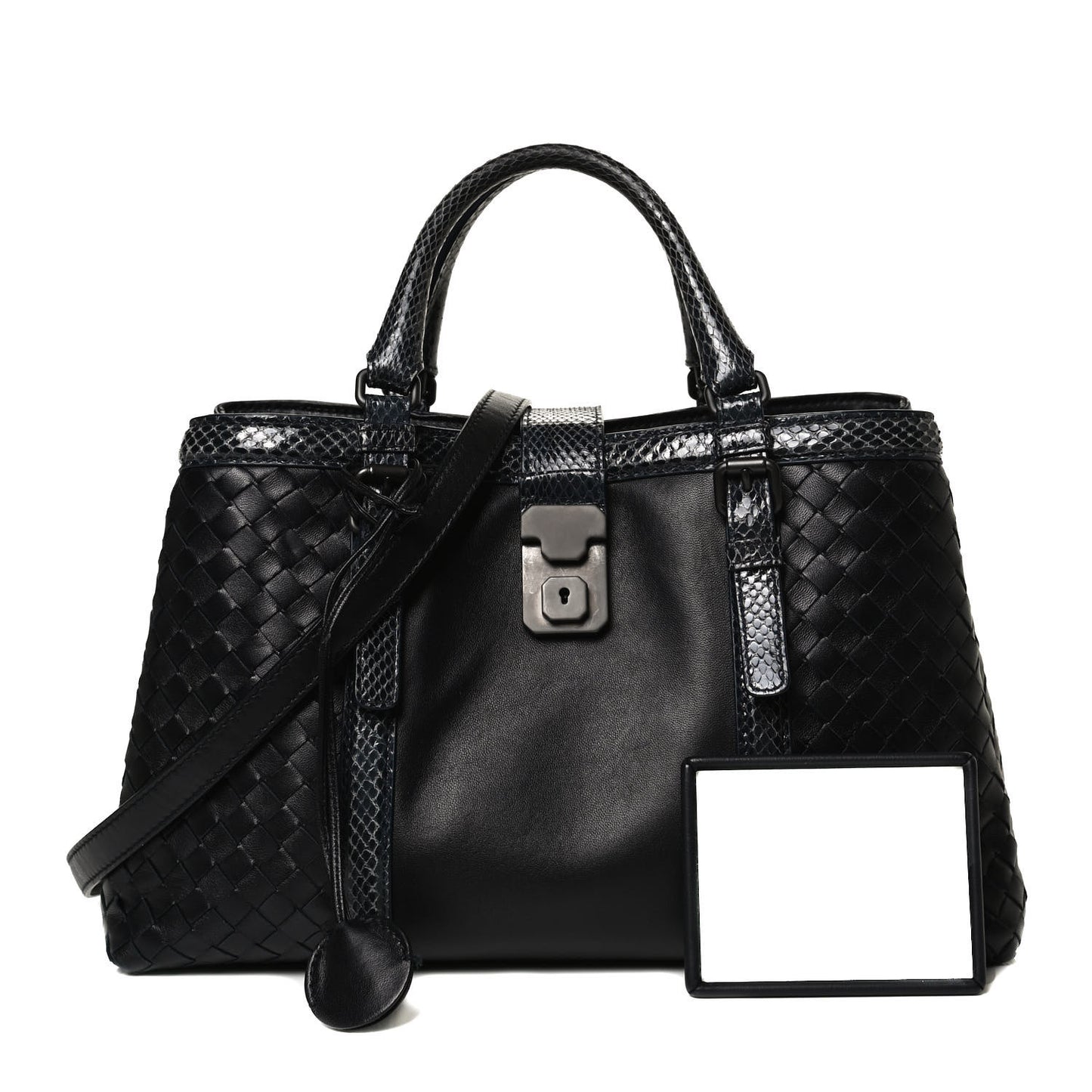 Nappa Intrecciato Snakeskin Small Flow Wave Tote Black