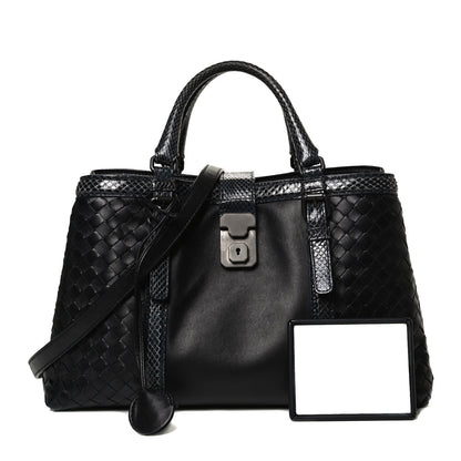 Bottega Veneta Nappa Intrecciato Snakeskin Small Flow Wave Tote Black 1 of 12